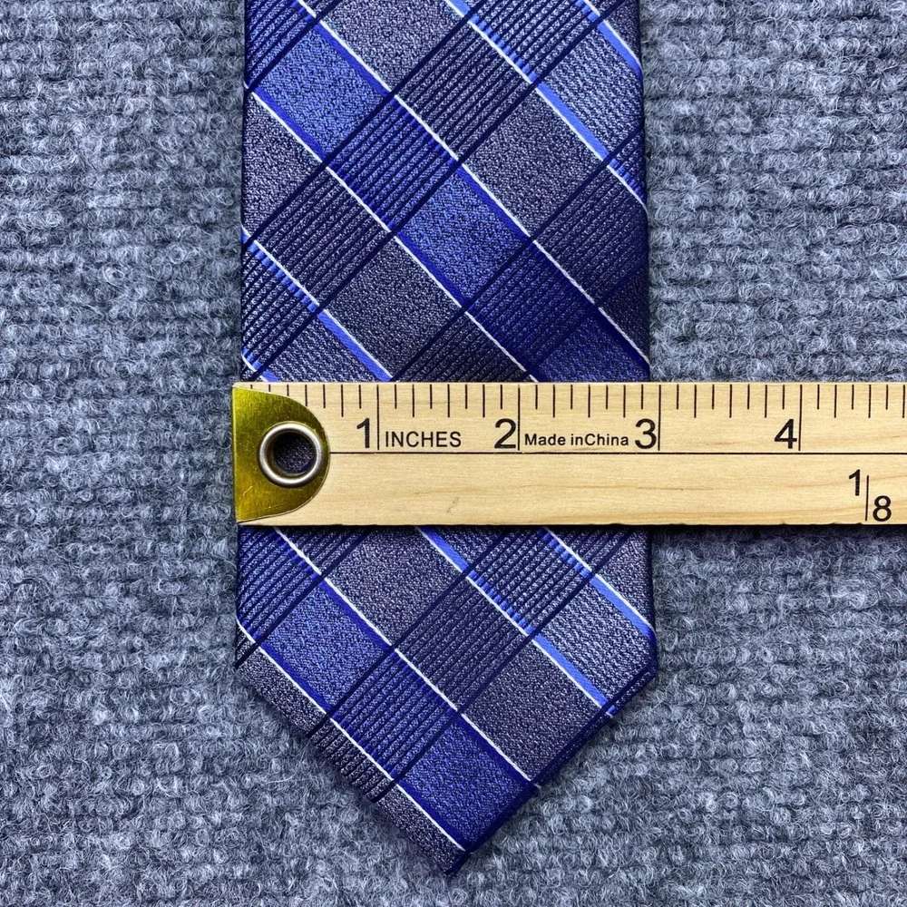 Pronto Uomo Mens Silk Tie Lot of 2 Blue Plaid & Burgundy‎ Geometric Platinum